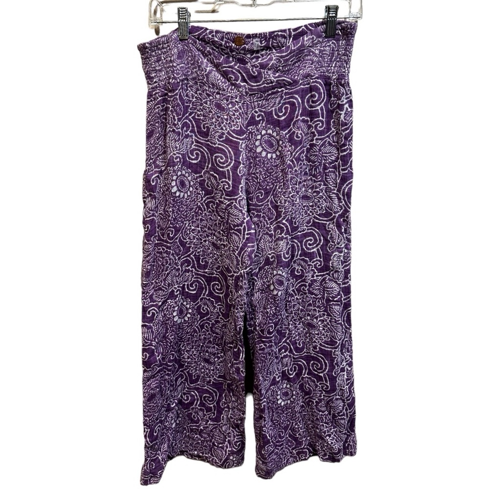 Free People Purple Floral Boho Funky Crossover Waist Wide Leg Pants